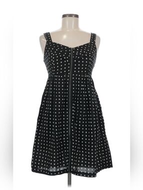 VTG Y2K Retro Black Off White Square Polka Dot Zipper Front Sundress Large L EUC
